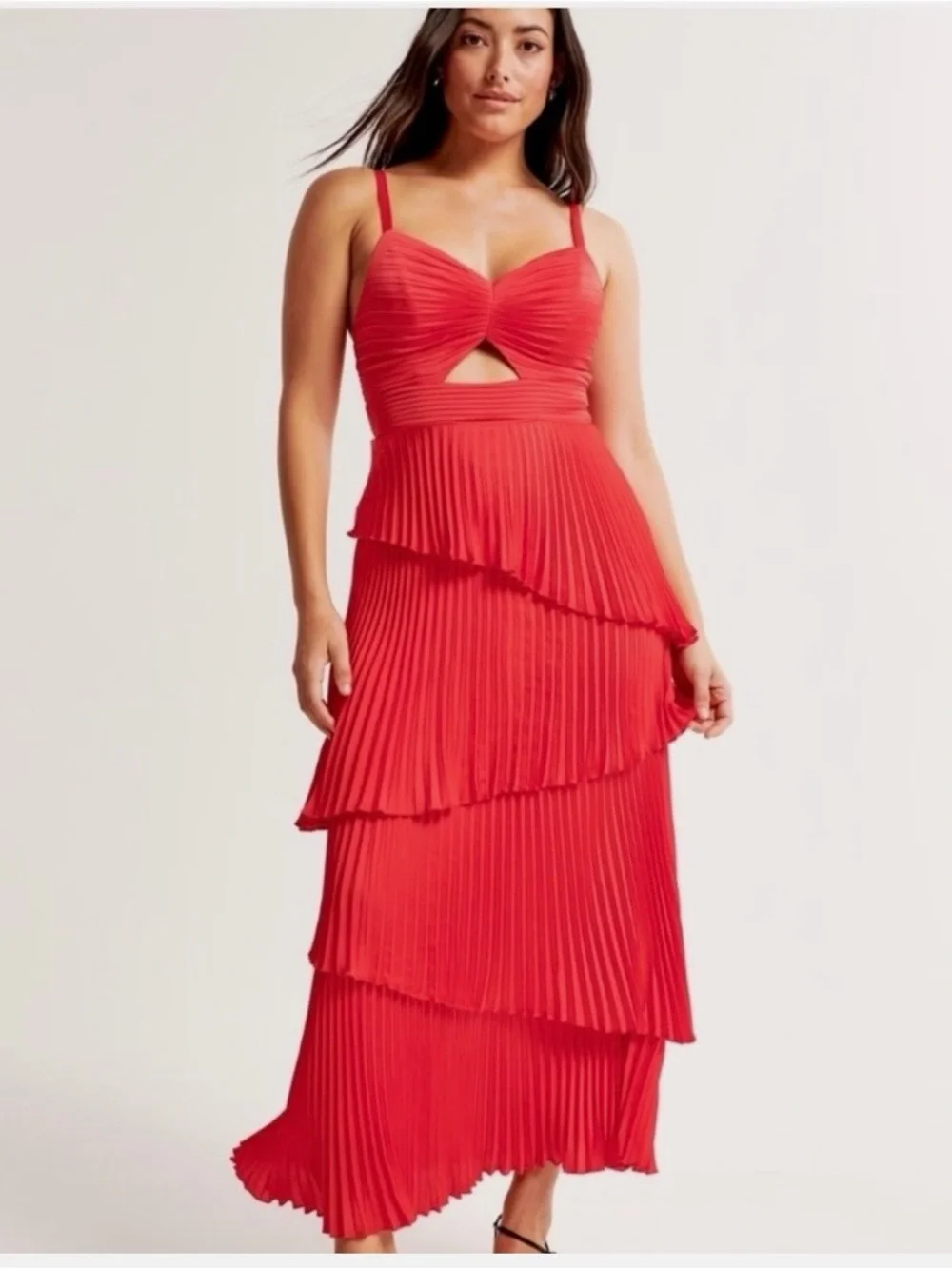 Abercrombie Red Pleated Tiered Maxi Dress - Womens
